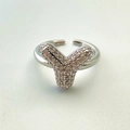 Silver-plated letter Y open ring with sparkling white cubic zirconia stones - Silver Y