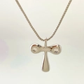 Silver drop pendant necklace featuring T-shape design and zircon stones with box chain - Silver T