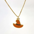 Golden box chain necklace featuring a vibrant orange enamel wizard hat pumpkin pendant - Orange Witch Hat Style (E款)