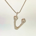 Silver letter V pendant necklace with clear cubic zirconia on a box chain - Silver V