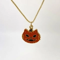 Golden box chain necklace featuring a cat pumpkin pendant with orange enamel finish - Cat Pumpkin Style (G款)