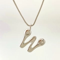 Polished silver letter W pendant necklace with white cubic zirconia on a box chain - Silver W