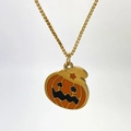 Golden Halloween pumpkin pendant necklace with orange enamel finish on a box chain - Star Eye Pumpkin Style (I款)