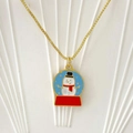 Golden stainless steel necklace featuring a colorful snowman snow globe pendant charm - Snowman Snow Globe Style D