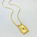 Collier pendentif Tarot Œil du Mal plaqué or 18 carats avec pierre de zircon vert - Style Mauvais Œil (A)