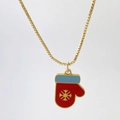 Golden box chain necklace with red and blue enamel Christmas glove charm and snowflake - Snowflake Glove Style (Variant Q)