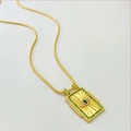Collier rétro plaqué or 18 carats avec pendentif tarot, cristaux verts et soleil rayonnant - Style Œil Solaire (Style B)