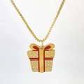 Gold box chain necklace featuring a red and white polka dot gift box pendant charm - Polka Dot Red Knot Gift Box Style (Variant R)