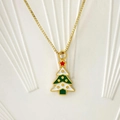 Christmas tree necklace in golden finish with green and white drip oil pendant on box chain - Layered Christmas Tree Style (Style K)