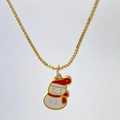 Golden snowman pendant necklace with white enamel body and festive red hat and scarf - Red Hat Snowman Style (Variant A)