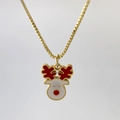 Christmas reindeer pendant necklace in gold finish with colorful enamel charm - Red Antler Reindeer Style (Variant B)