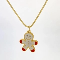 Golden box chain necklace with a cute gingerbread man pendant in white enamel - White Body Gingerbread Man Style (Variant D)