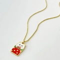 Festive stainless steel gold necklace with cute cartoon cat in a red polka dot gift box - Cat Gift Box (Style O)