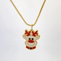 Golden Christmas necklace with cute reindeer enamel pendant for festive holiday jewelry - Cartoon Reindeer Pendant Style (Variant F)