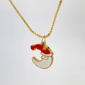 Golden Christmas Santa Claus moon pendant necklace with vibrant red and white enamel details - Crescent Moon And Santa Style (Variant J)