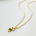 Golden stainless steel necklace with Christmas candy cane pendant and green bow charm - Christmas Candy Cane Style R
