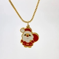 Cute Santa Claus pendant necklace with red enamel detail and golden box chain - Chibi Santa Claus Style (Variant G)