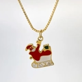 Cute Santa Claus on sleigh pendant in gold stainless steel with red enamel for women - Santa In Sleigh Style (Variant I)