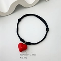 Detail showing red heart charm dimensions 15mm with black woven rope bracelet strap - Mirrored Red Heart (10 Models 08-0200)