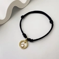 Black braided bracelet with gold-plated micro-paved zircon circle charm for women - Zirconia Circle Ring - Black Rope (7)