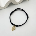 Black braided rope bracelet featuring a golden leaf pendant paved with sparkling crystals - Zirconia Leaf - Black Rope (8)
