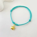 Green braided rope bracelet with a gold star pendant and adjustable slider knot - Gold Star - Lake Blue Rope (10)