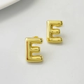 Polished gold initial letter E stud earrings with minimalist 3D metal design - Gold E