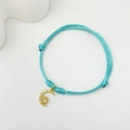 Light blue braided cord bracelet with gold crescent moon and sun charm set with zircons - Zirconia Moon Sun - Lake Blue Rope (12)