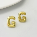 Polished gold initial G stud earrings with minimalist 3D balloon font design - Gold G