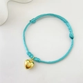 Adjustable turquoise braided rope bracelet with a polished gold heart pendant - Gold Heart - Lake Blue Rope (9)