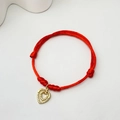 Handmade red braided rope bracelet featuring dual gold heart charms with cubic zirconia - Zirconia Double Heart - Red Rope (23)