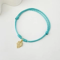 Sky blue woven rope bracelet with gold leaf charm and micro-paved sparkling crystals - Zirconia Leaf - Lake Blue Rope (15)