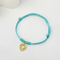 Turquoise blue woven cord bracelet with gold double heart pendant and pavé zircons - Zirconia Double Heart - Lake Blue Rope (13)