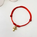 Handmade red braided cord bracelet featuring a gold mushroom charm with zircon inlay - Zirconia Mushroom - Red Rope (18)