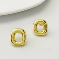 Minimalist golden hollow oval stud earrings with a polished mirror finish for women - Gold O