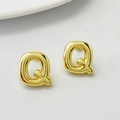 Glossy golden 3D balloon letter Q stud earrings with a minimalist metallic finish - Gold Q