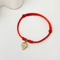 Red braided cord bracelet featuring a gold leaf-shaped pendant with cubic zirconia stones - Zirconia Leaf - Red Rope (25)