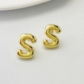Golden balloon style letter S stud earrings with metallic textured finish for women - Gold S