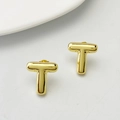 Minimalist golden polished balloon-style letter T stud earrings with shiny finish - Gold T