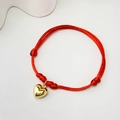 Red braided rope bracelet featuring a polished gold 3D heart-shaped metal pendant - Gold Heart - Red Rope (19)