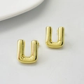 Polished gold balloon style initial U stud earrings with modern metallic finish - Gold U