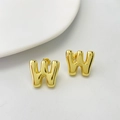 Polished gold-plated letter W bubble stud earring with a minimalist shiny metallic finish - Gold W