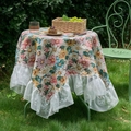 Bohemian floral round tablecloth with white lace edges for outdoor garden tea time - 140x260cm / Colorful Flowers Jacquard Ruffle