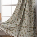 Green floral jacquard curtain with purple flowers and white fringe tassels for home decor - 150x160cm / Jacquard Narcissus (Rod Pocket)