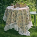 Vintage floral round tablecloth with elegant white lace edges for outdoor afternoon tea - 90 / Beige Hyacinth Jacquard Ruffle