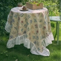 Rond crèmekleurig bloemen tafelkleed met elegante witte kanten randen voor buiten - Beige Hyacint Jacquard Roes / 90-90