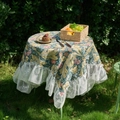 William Morris floral round tablecloth with elegant white lace ruffle edges for patio - 90 / Carnation Jacquard Ruffle
