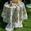 Boheems rond tafelkleed met bloemenprint en witte kant voor buitenpicknicks - Jacquard Narcis (90x90)