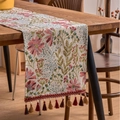 French floral table runner with pink jacquard patterns and elegant tassel edge decor - 33x120 / Jacquard Pink Lily (Red Tassels)