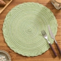 French rustic style round woven cotton placemat in light green and white spiral pattern - Small / Green